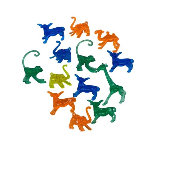 Vtg Plastic Animal Figurines 13 Pieces Green Blue Orange Adult Drink Markers - Picture 1 of 2